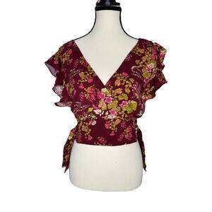 Rachel Roy Floral Tie Womens Crop Top Sz M